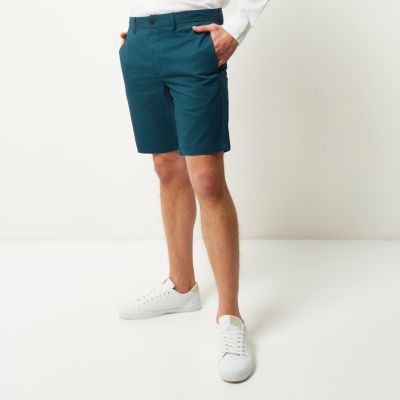 Turquoise slim fit chino shorts